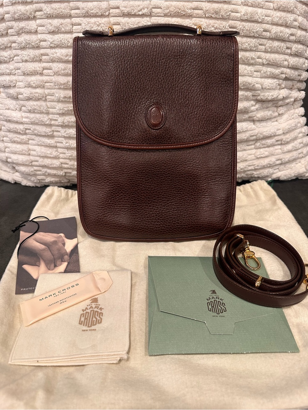 Mark Cross Brown Leather Messenger Bag - Structured Pebbled Crossbody